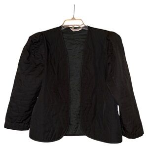Jonquil Judy‎ Bond Vintage 80s Black Quilted Open Jacket Puff Sleeves Womens 14